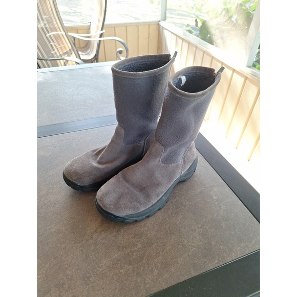 Lands' Ends 93160 Winter Boots Womens Size 7 Mid Calf Zip Gray Suede And Fleece - Picture 2 of 12